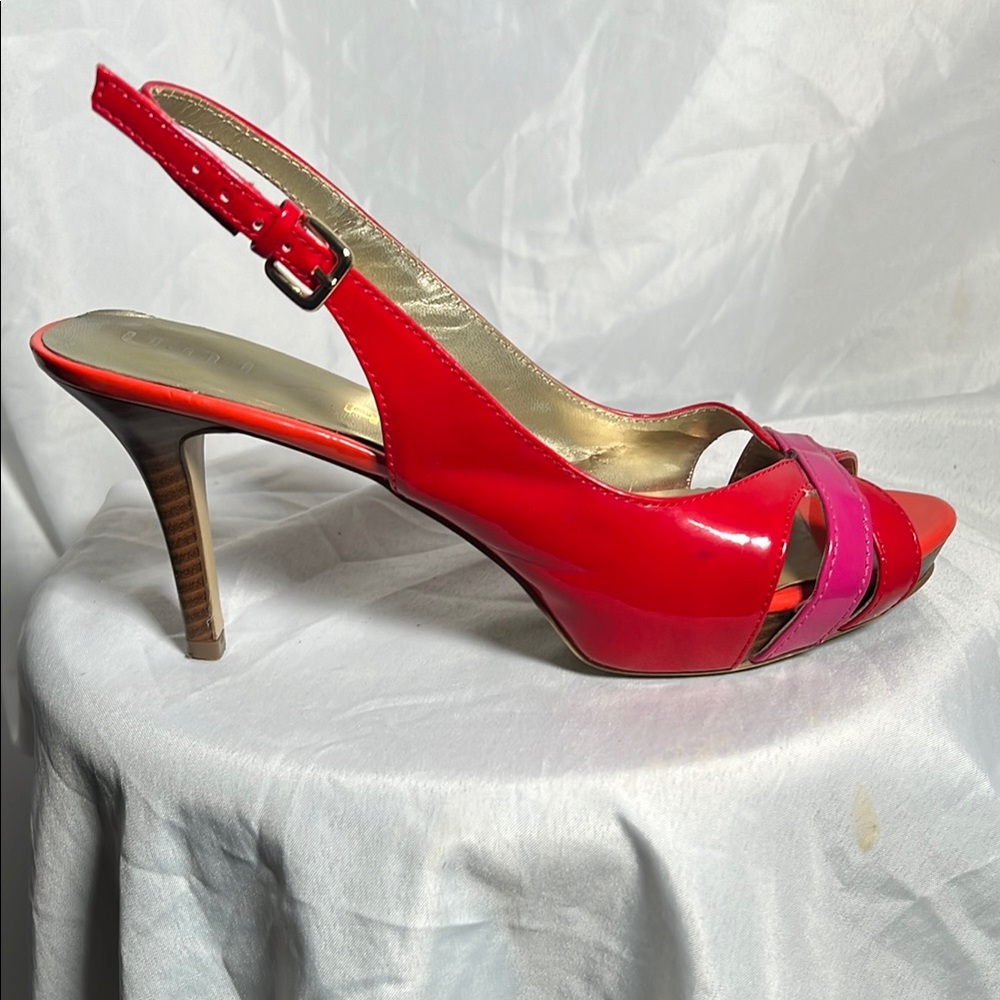 Unisa - Red & Purple Patent Leather Heel Sandals - Size 7.5